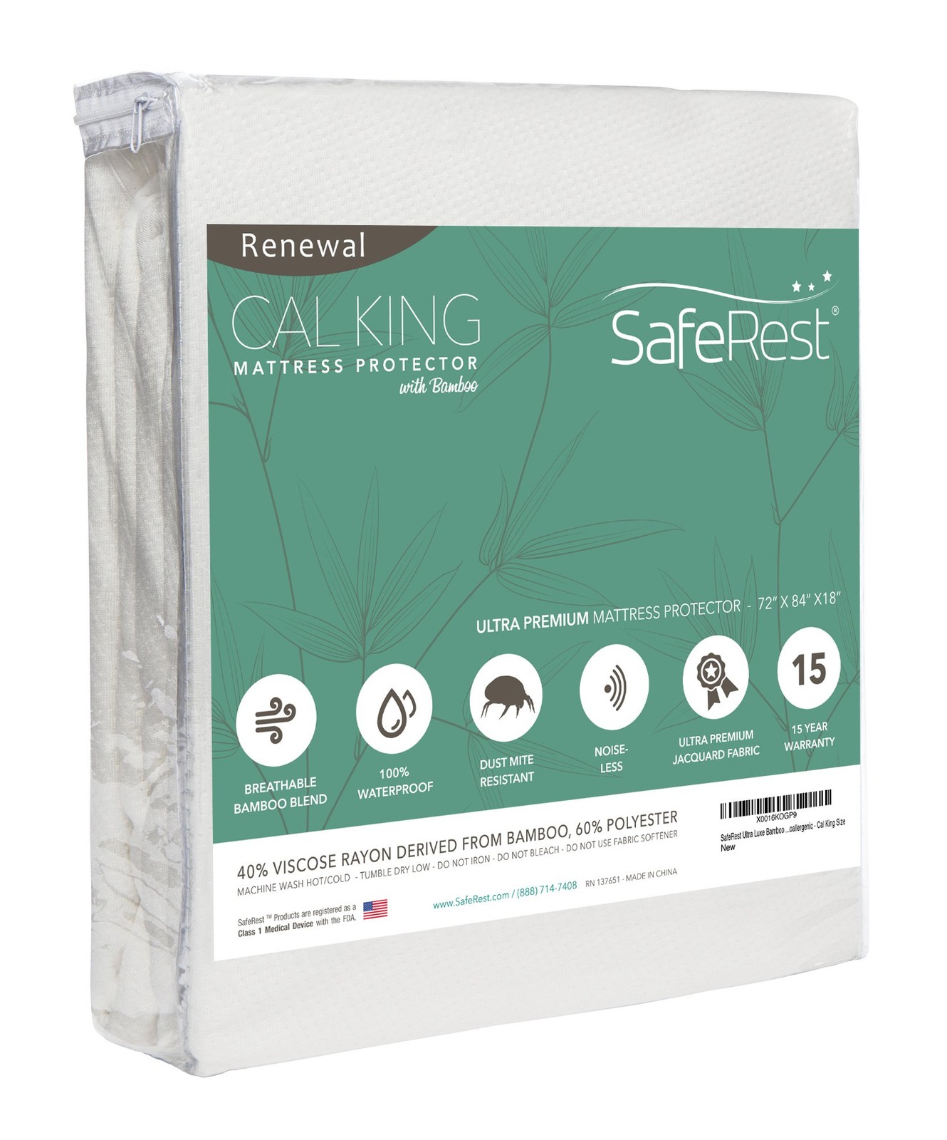SafeRest Renewal Derived Viscose Rayon Mattress Pad Protector Cover – Waterproof