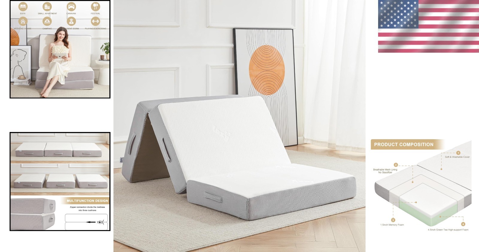 Portable Folding Mattress, 6 Inch Memory Foam, Twin