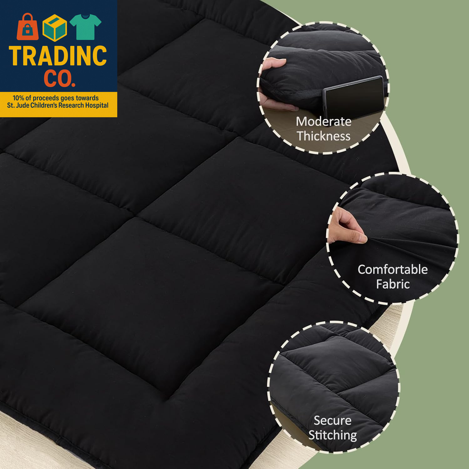 Portable Japanese Futon Mattress – 3″ Foldable Tatami Floor Mat