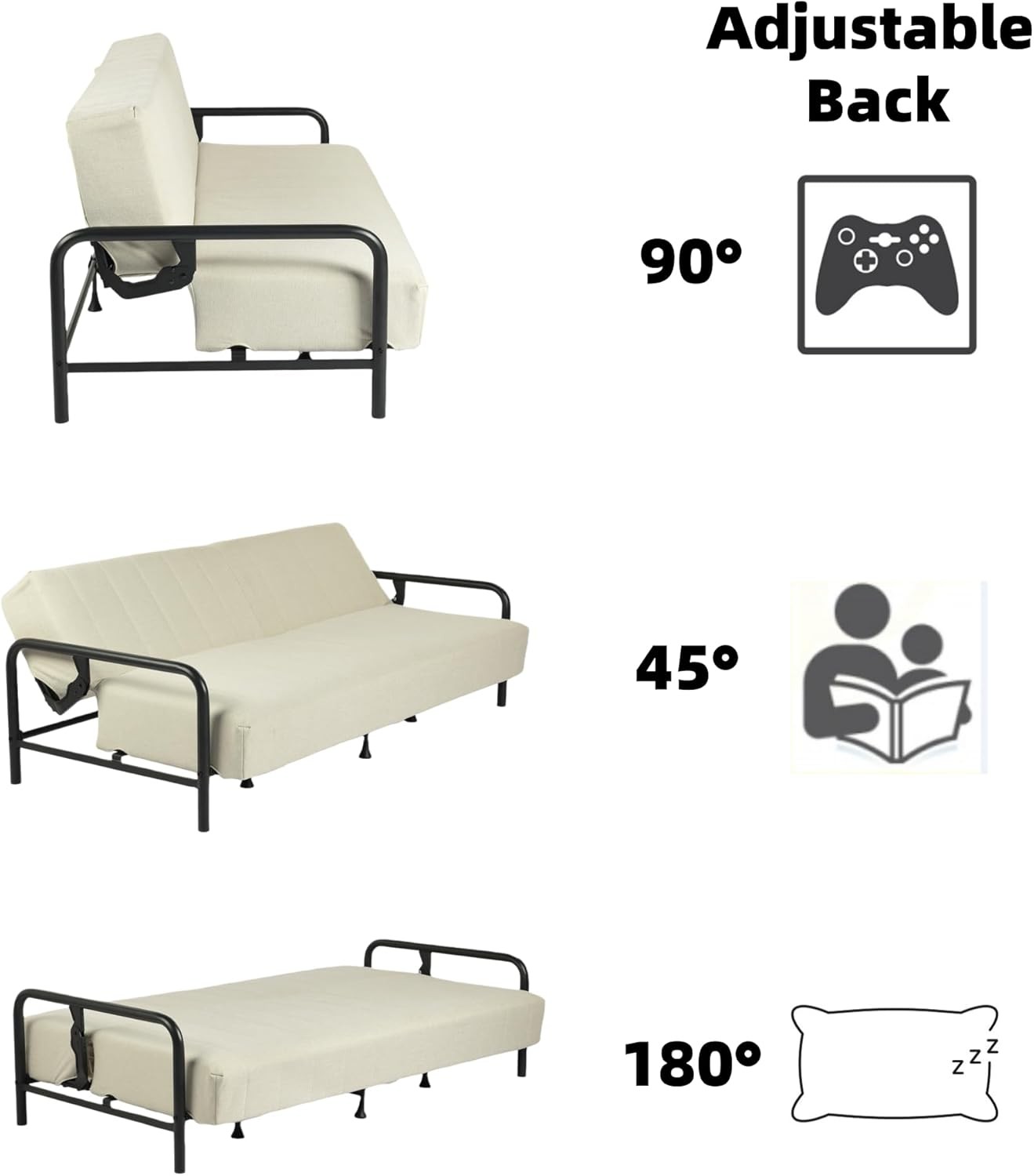 Modern Bei Futon Sofa Bed with Arm, 78.74″ 3-Posit