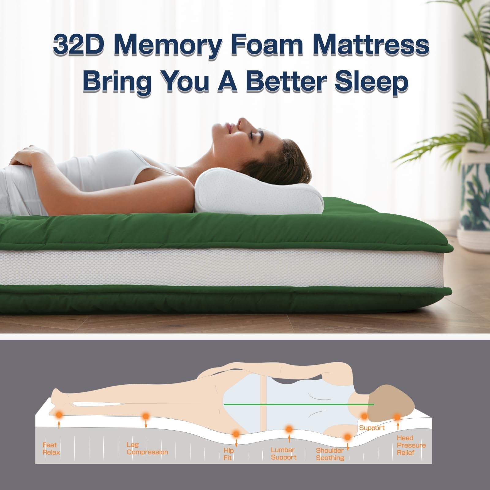 Japanese Futon Mattress Floor Mattress Twin Size, 4″ Thicken Foldable & Porta…