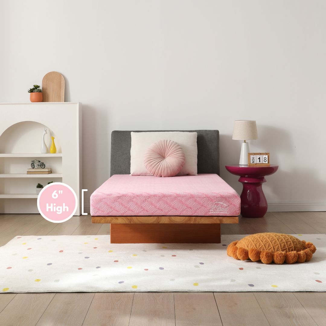 L’Baiet 6″ Bed in a Box Medium Firm Cooling Foam Full Size Mattress in Pink