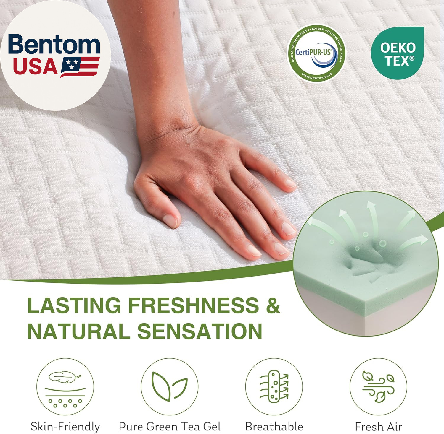 8 Inch Twin Mattress, Memory Foam Mattress with Cooling Green Tea Gel, Relieve P