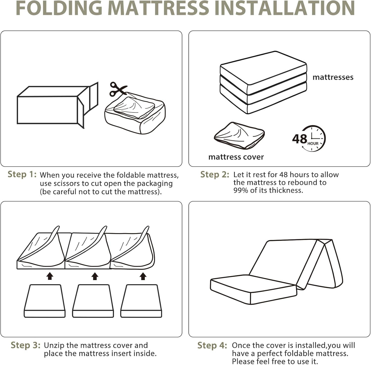 Tri Fold Memory Foam Foldable Mattress Single, 3 Inch Folding Mattress for Guest