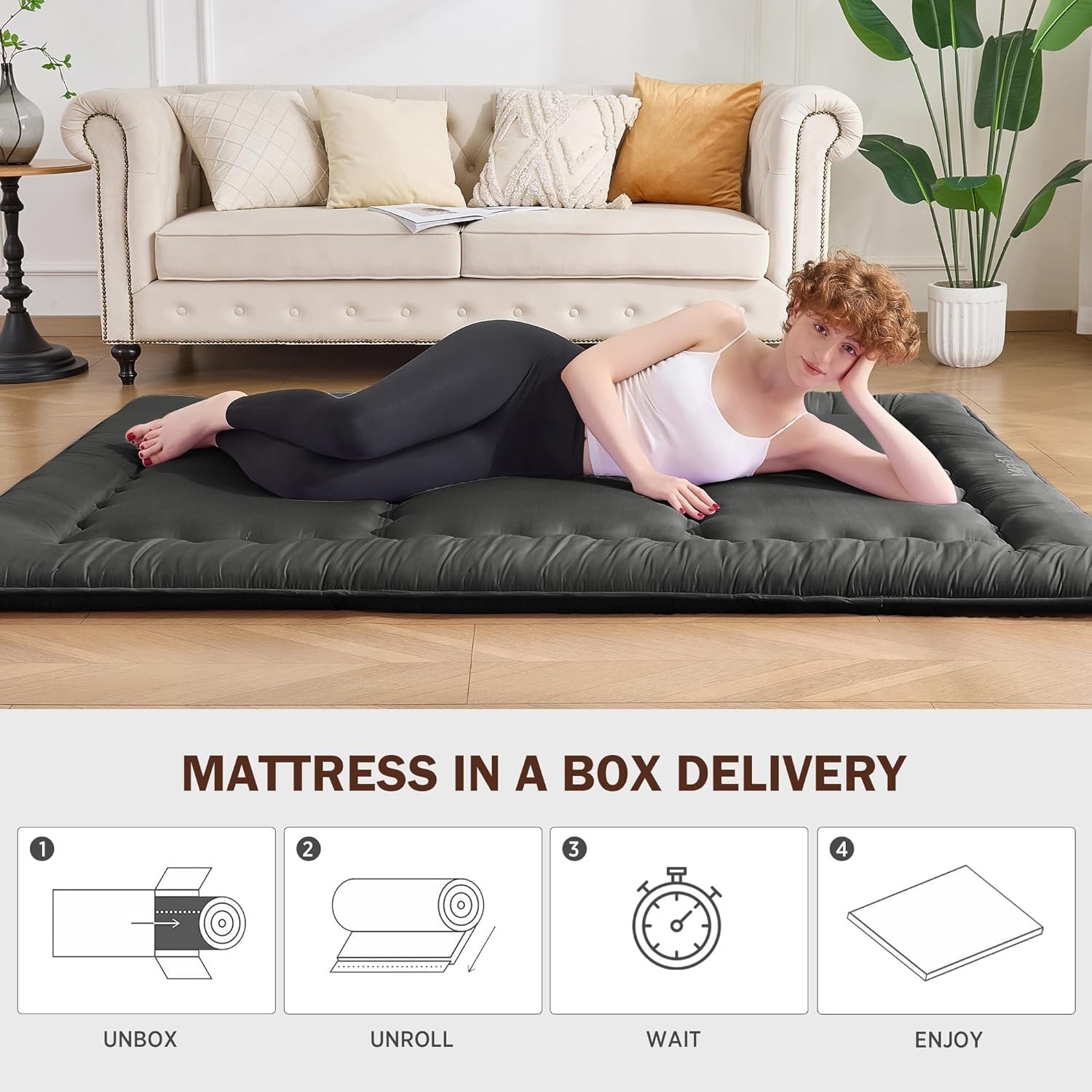 Japanese Floor Futon Mattress Queen, 4″ Thicken Foldable Mattress Tatami 60″-80″