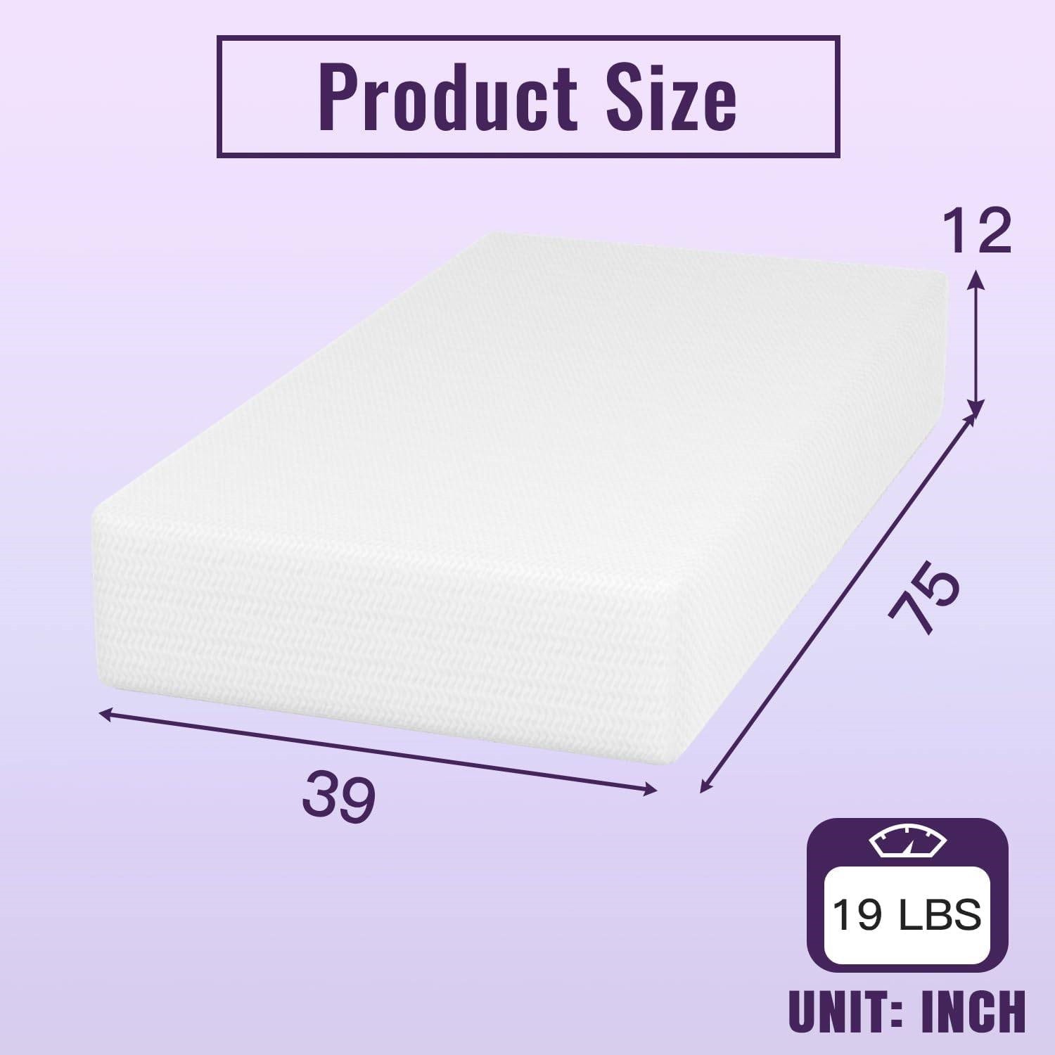 Twin 12in Charcoal Memory Foam Mattress with Removable Cover