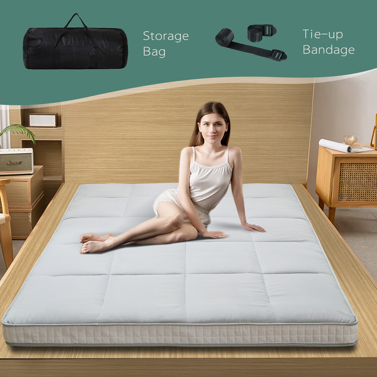 NAIZEA 5 in Thick Foldable Mattress Topper Thicken Tatami Mat Roll Up Mattress