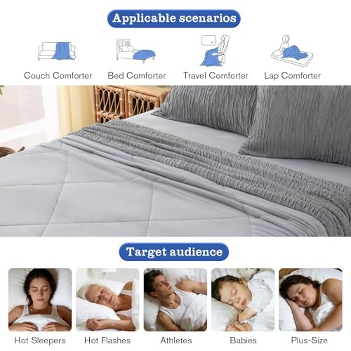 Full/Queen Size Cooling Comforter – Dark Grey – Temperature Regulating Blanket