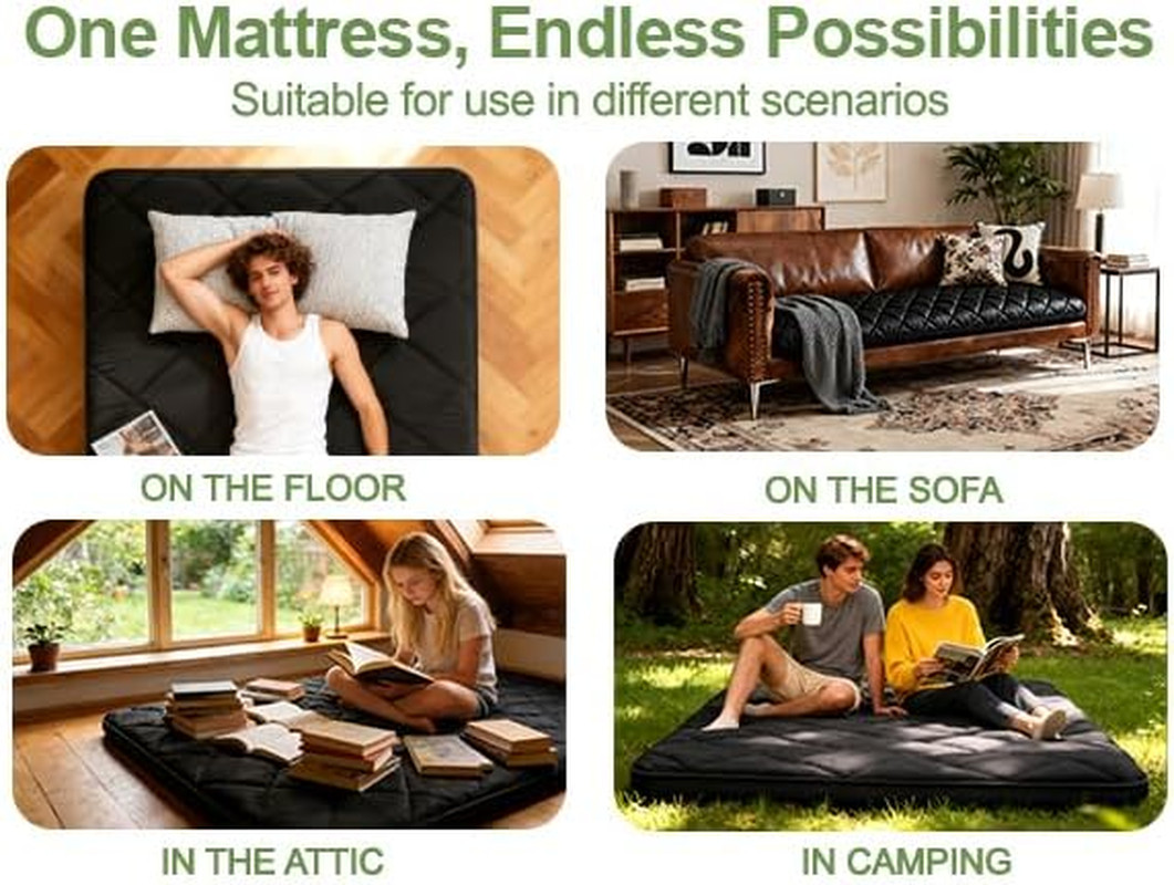 Japanese 4″ Thick Futon Floor Mat for Adults & Kids – Foldable Sleeping Pad