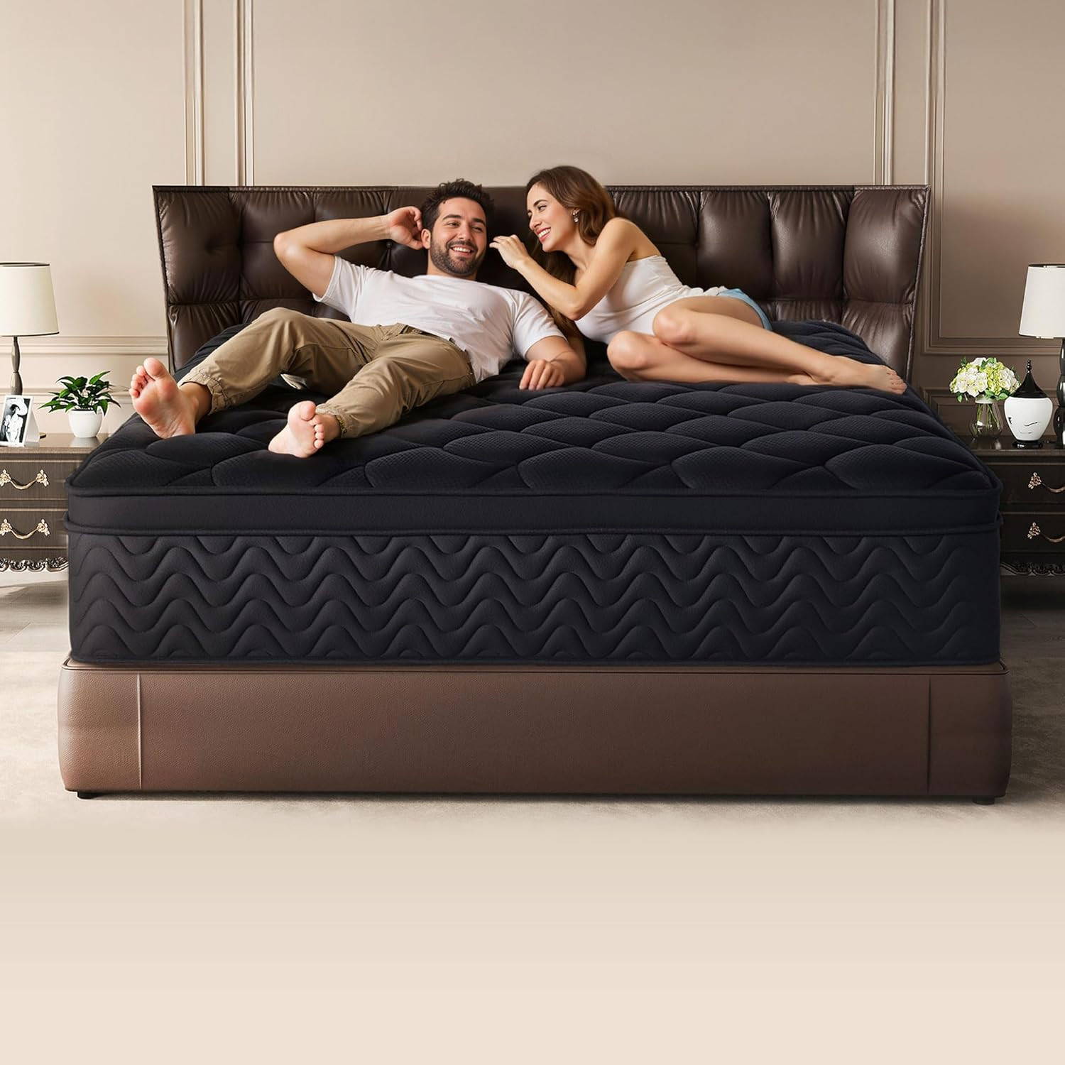 12 Inch Full Size Mattress 54”Wx75”L, Black Individual Pocket Spring Innerspring
