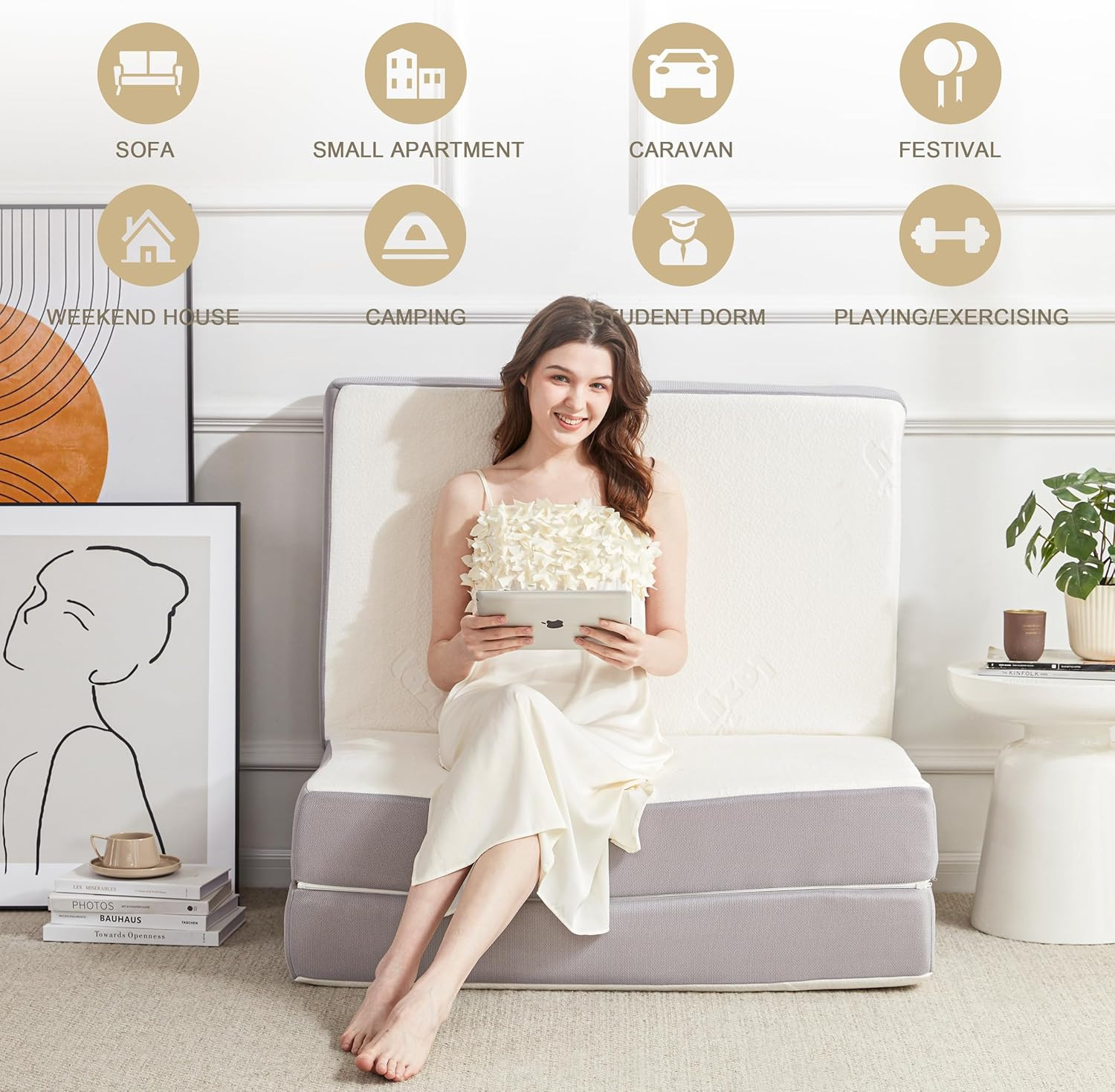 Lazyzizi Folding Mattress, 6 Inch Memory Foam Tri-Fold Mattress with Breathable