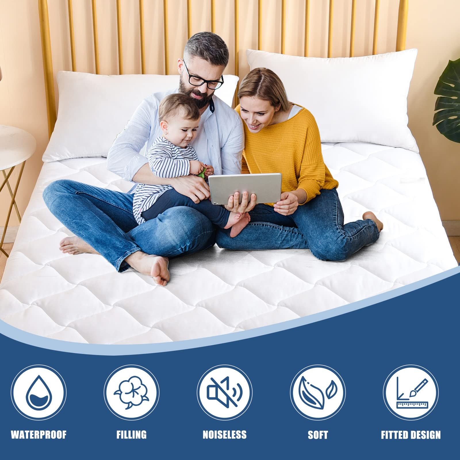Twin Size Quilted Fitted Mattress Pad, Waterproof Twin, Windmill Protector