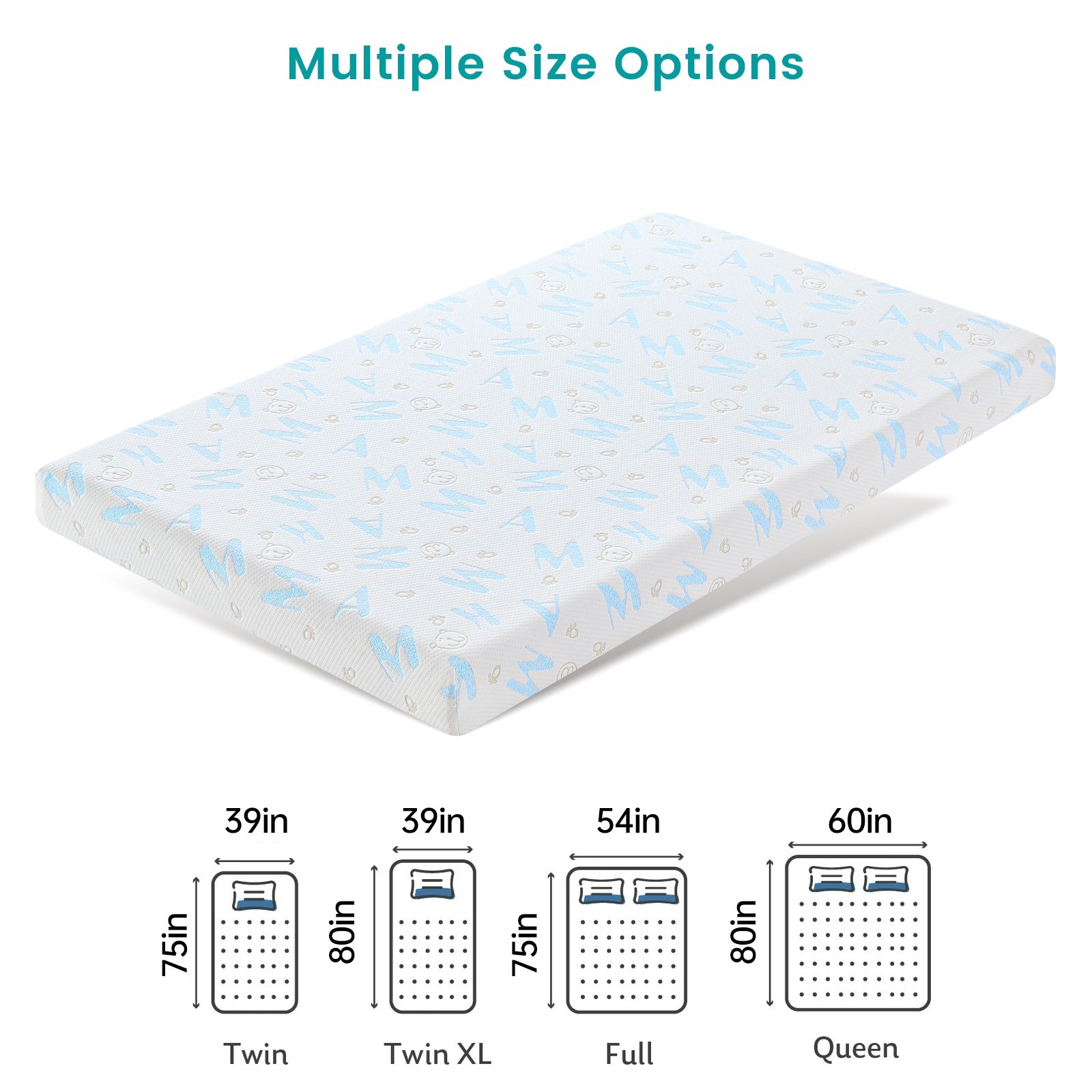 5″ 6″ Twin XL Cooling Gel Memory Foam Mattress with Removable Cover Bed in a Box