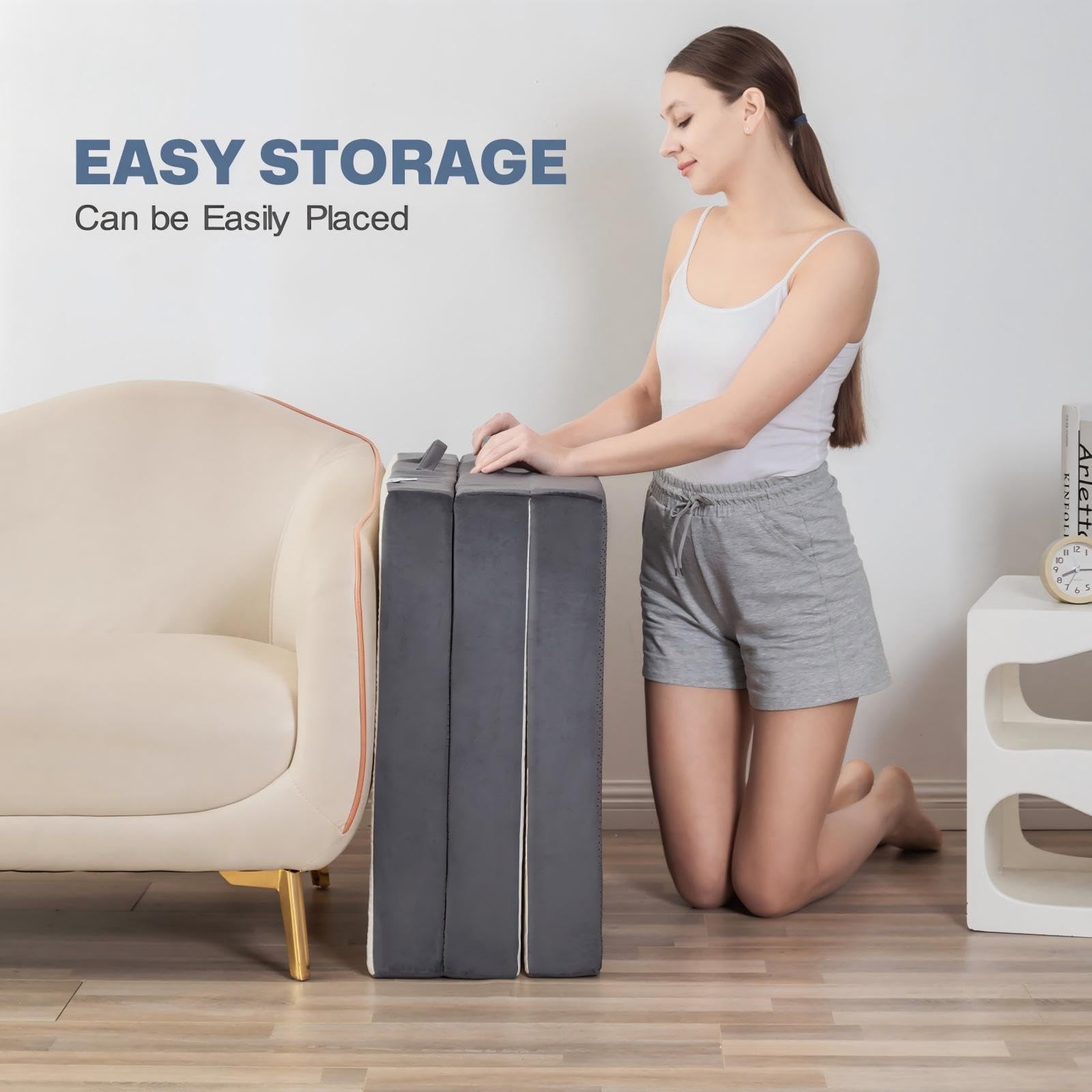 Folding Foam Mattress 4 Inches Twin Tri-Fold Mattresses with Collapsible and …
