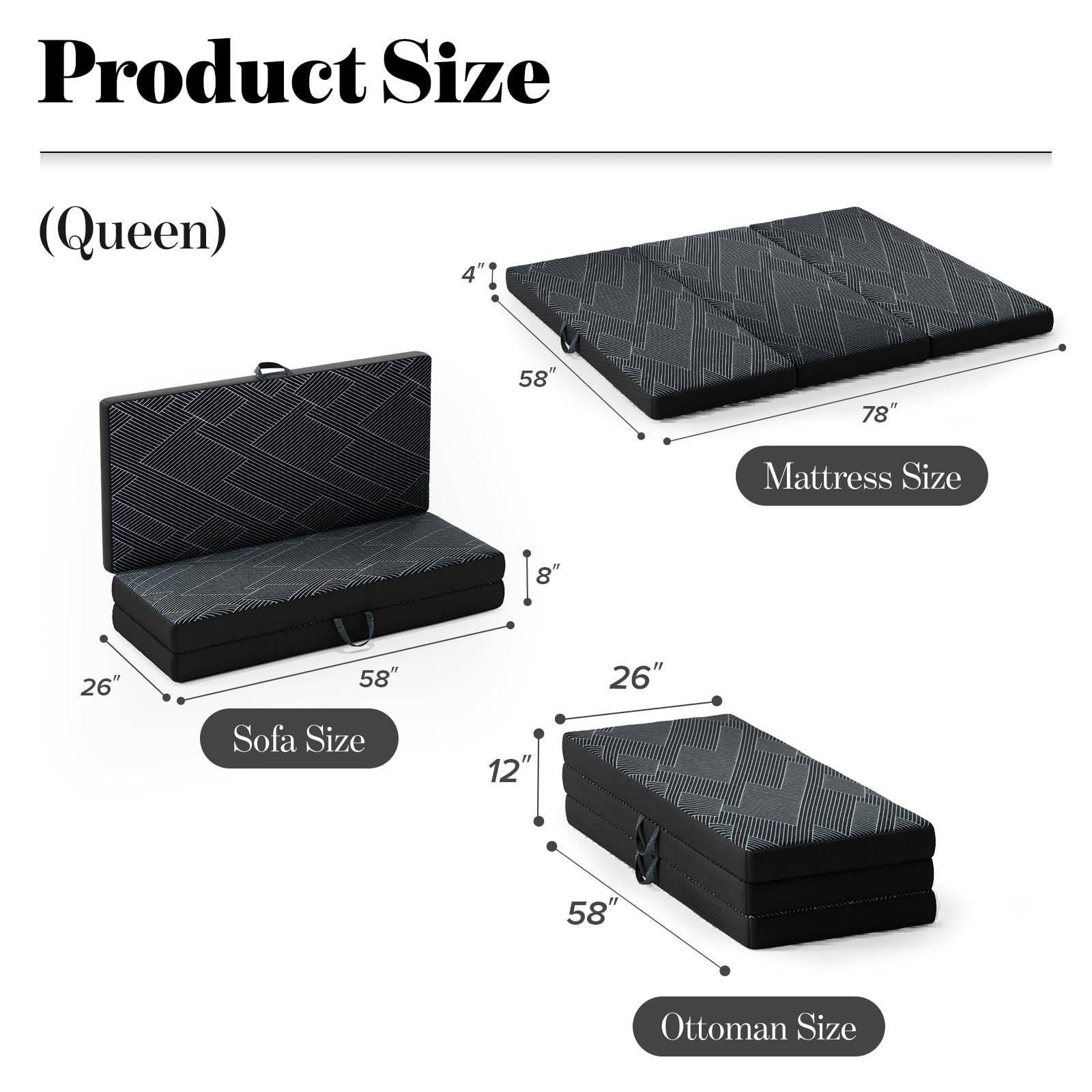 Tri Folding Mattress Queen Size – Foldable Mattress Trifold Memory Foam Mat w…