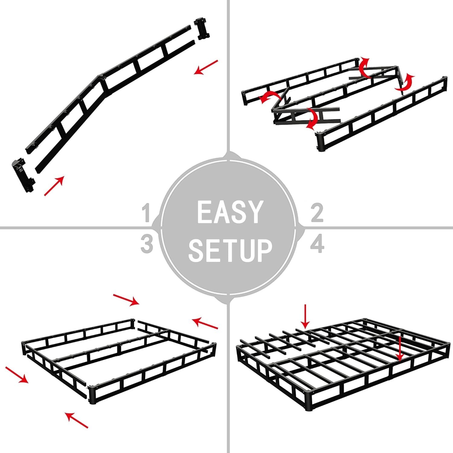 Heavy Duty Metal Box Spring Queen 5 Inch Capacity Non-Slip Noise-Free Support