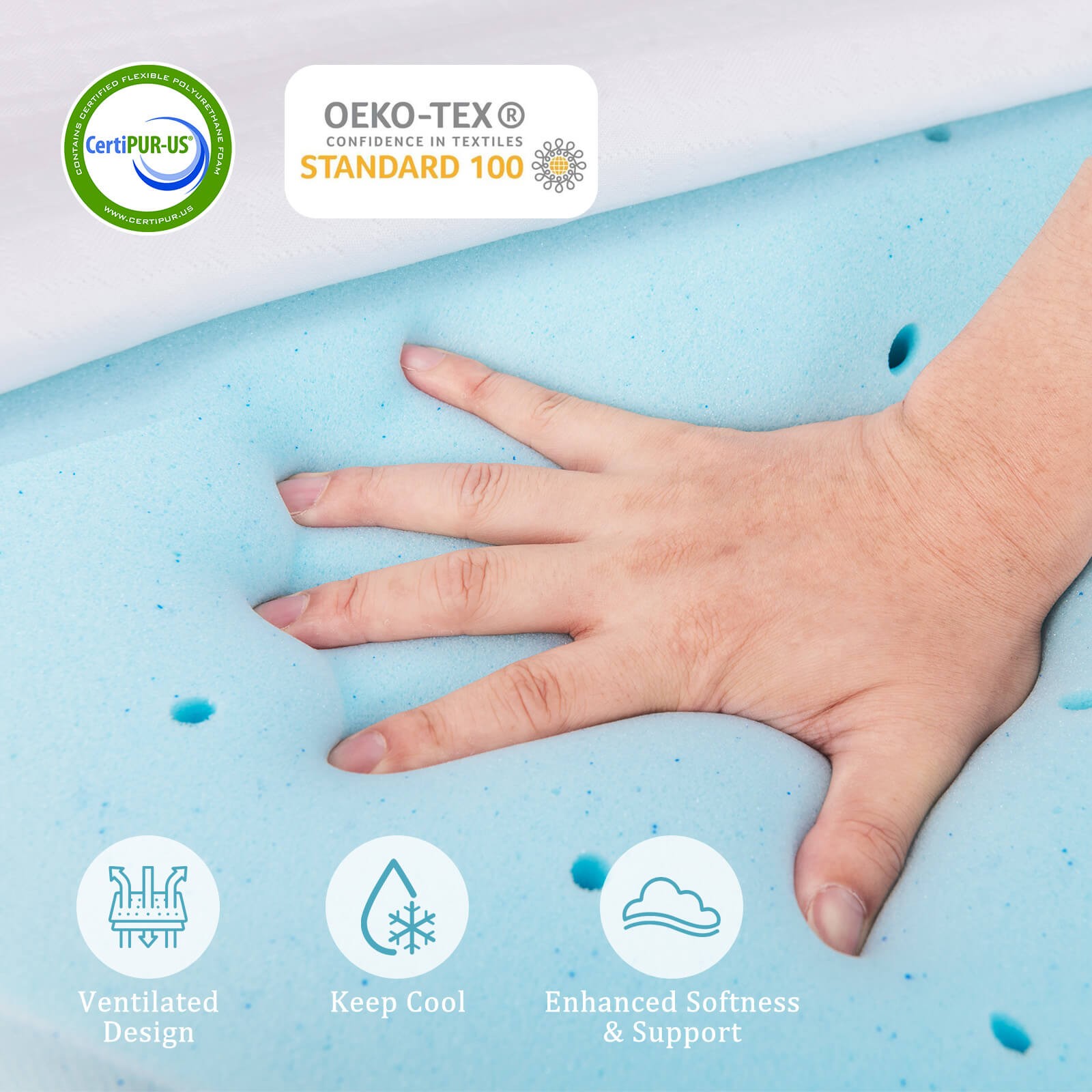 3“ Gel-Infused Memory Foam Mattress Topper w/ Removable & Washable Cover Queen