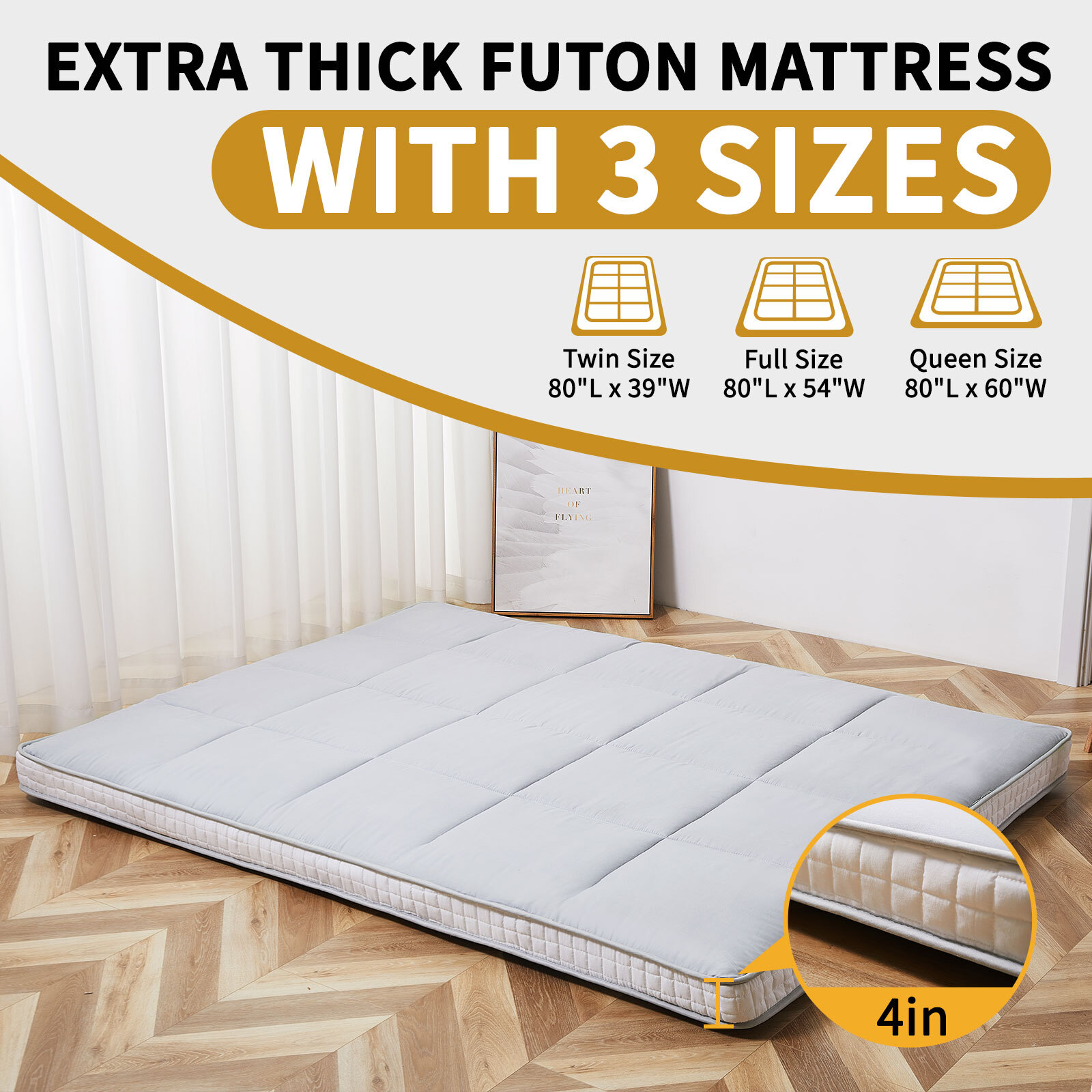 Japanese Floor Mattress Futon Mattress Foldable Roll Up Sleeping Tatami Mat New