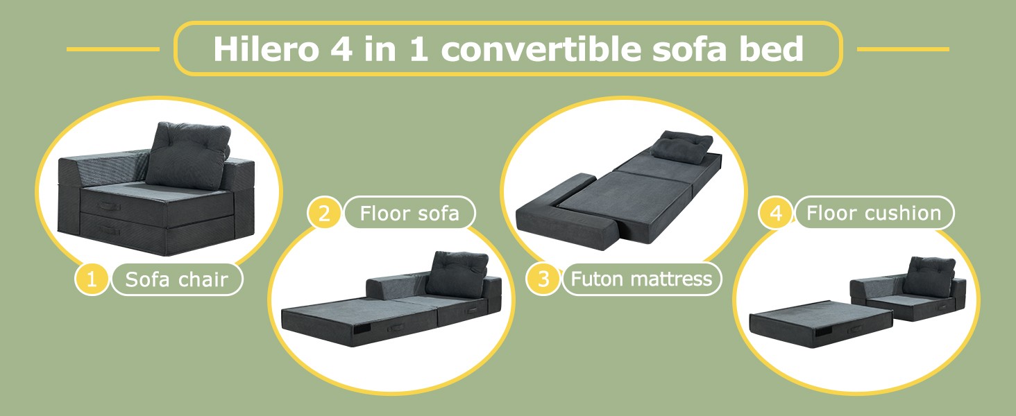 Folding Sofa Bed, 4 in 1 Convertible Sleeper Chair with Pillow, Standard