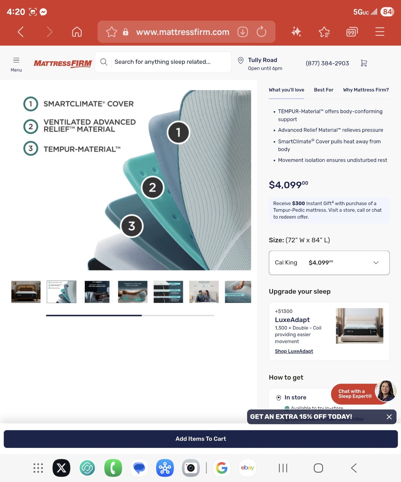 TempurPedic PRO ADAPT HYBRID 2.0 MEDIUM CALIFORNIA KING MATTRESS NEW CLEARANCE