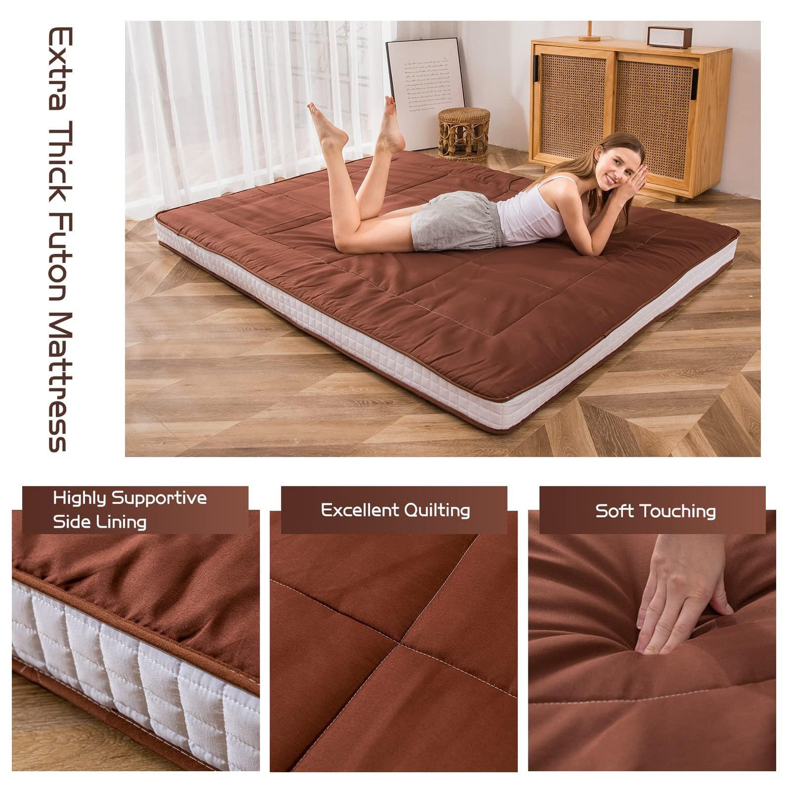 Futon Mattress, Japanese Floor Mattress Quilted Bed Mattress Topper, Extra Th…