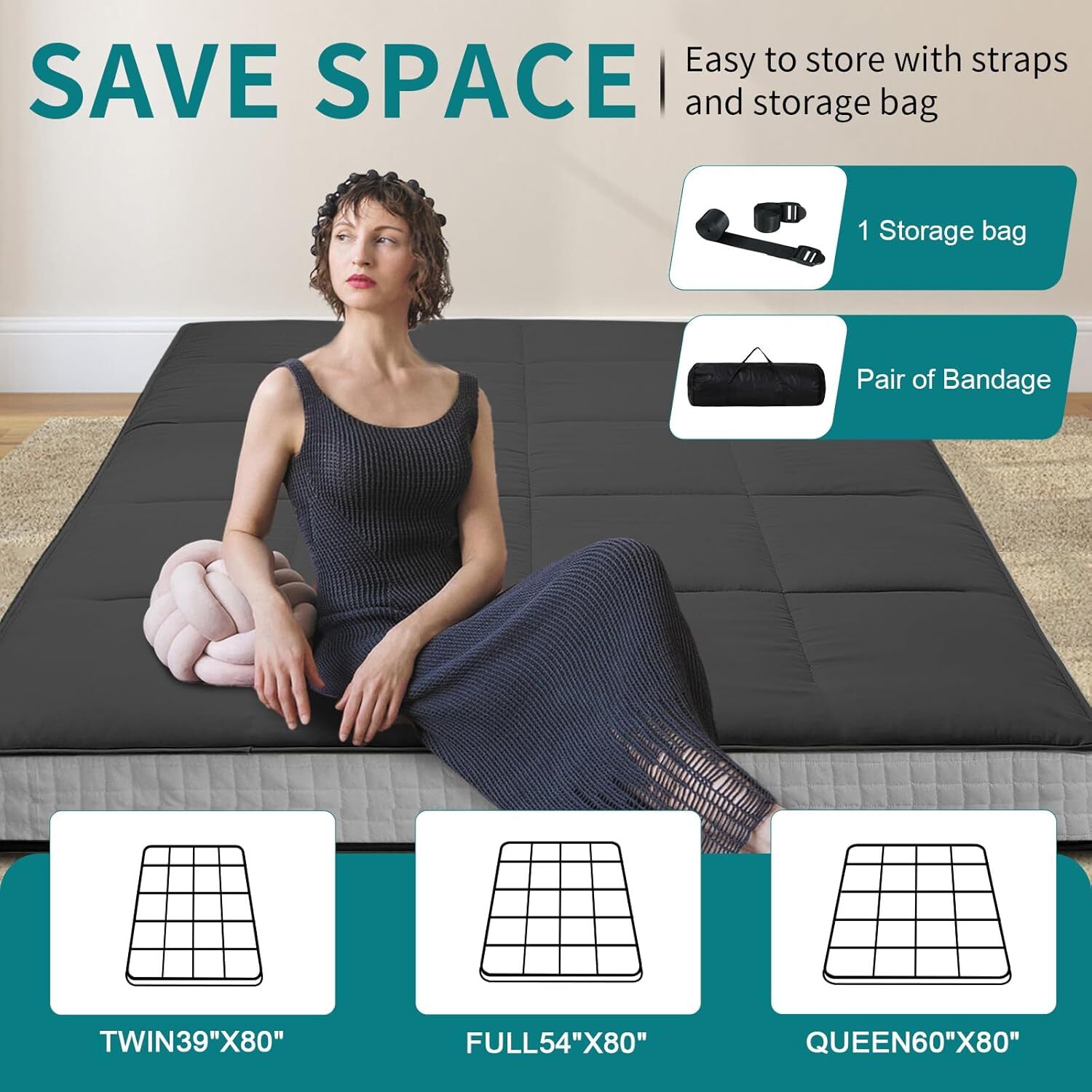 NAIZEA Memory Foam Mattress 2.5 inch / 4 inch Folding Mattress Travel Guest Mat