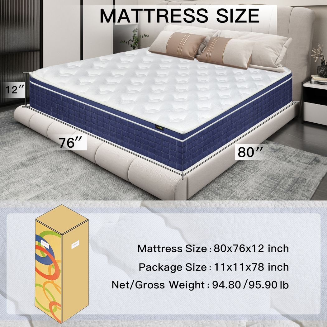12 inch King Size Hybrid Memory Foam Mattress,Pocket Spring Mattress In A Box