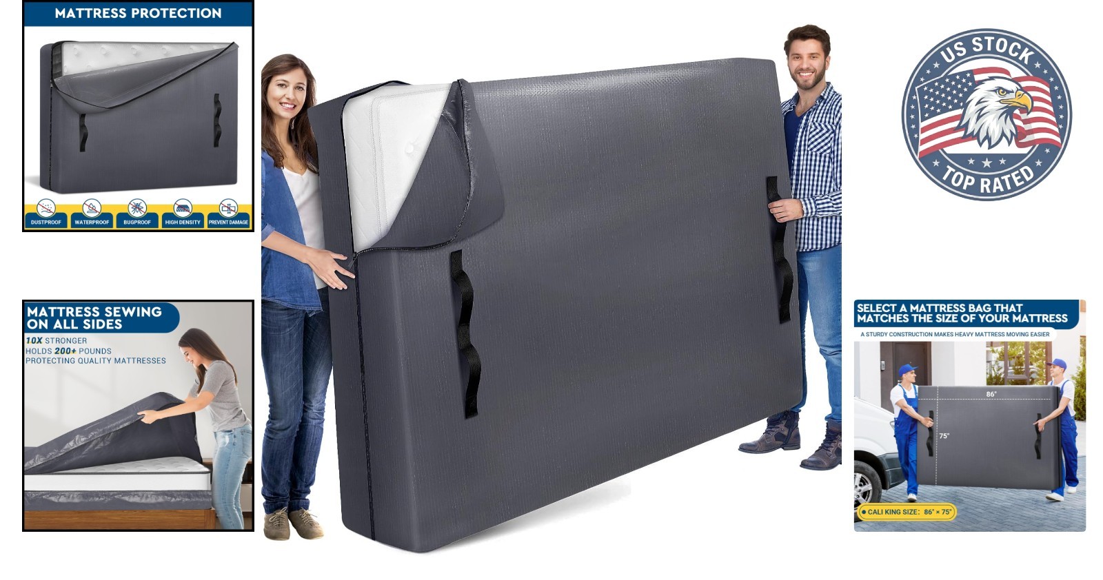 Heavy-Duty California King Mattress Bag – Waterproof & Reusable with 8 Handles