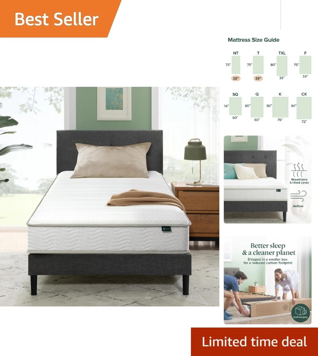 Twin XL Foam & Spring Mattress – 6 Inch, Certified Safe, Medium Firm Support