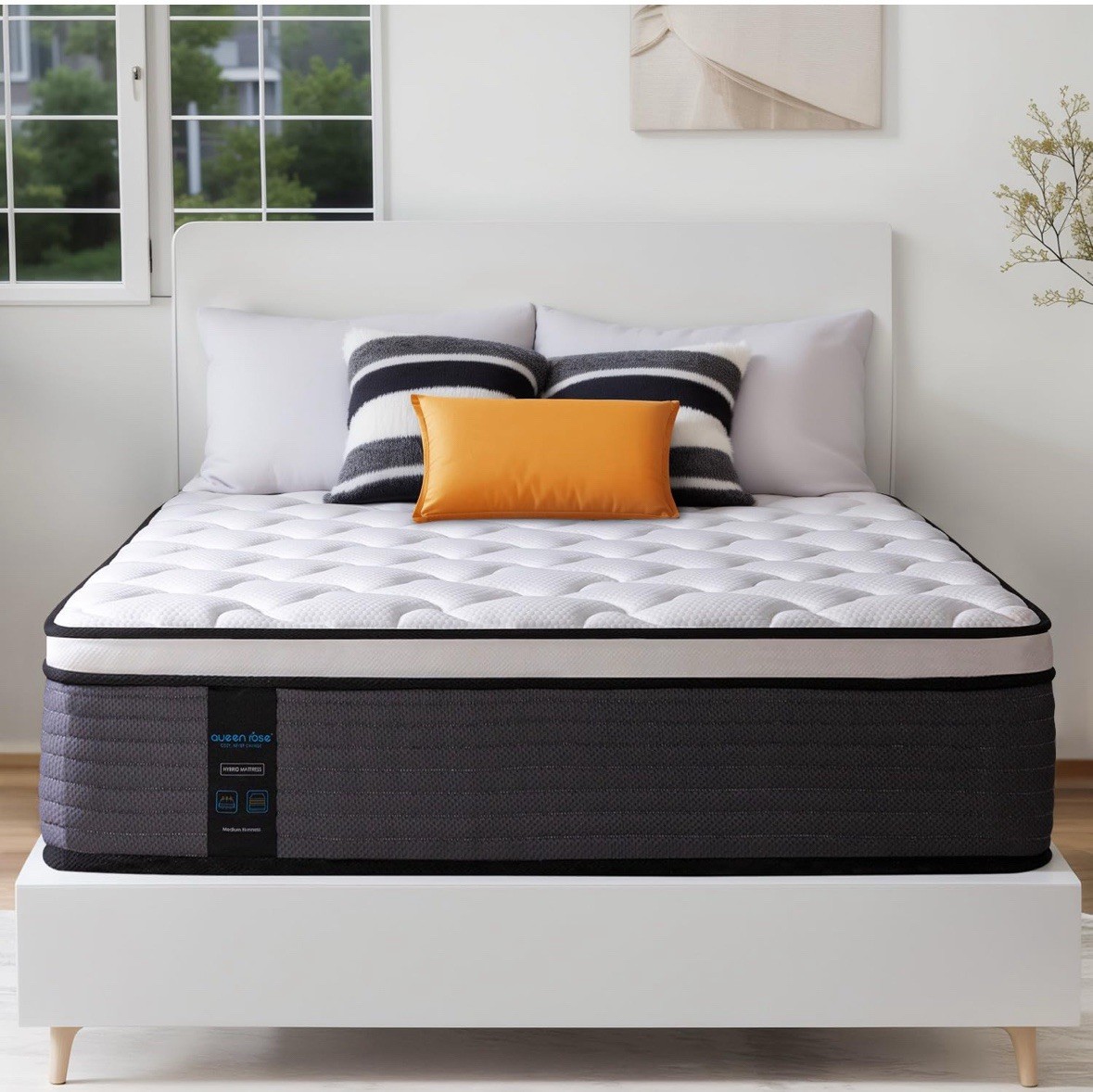 White Firm Queen Mattress 10inch (Not include the pink bedding cover)
