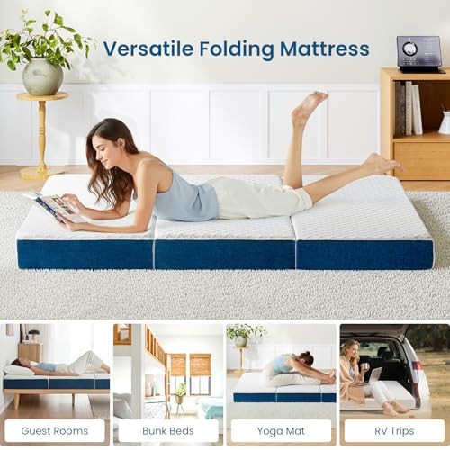 Size Folding Mattress, Trifold Gel Memory Foam Bed, Short Queen 6 Inch