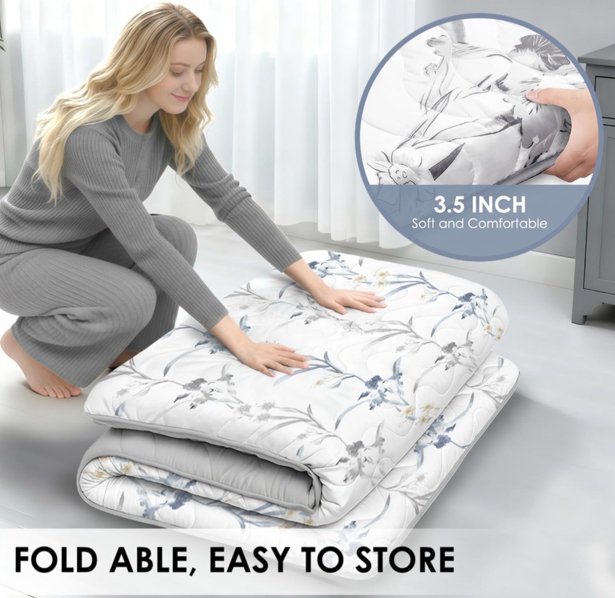Extra Thick Japanese Sleeping Floor Mattress Foldable Roll Up Futon Tatami Mat