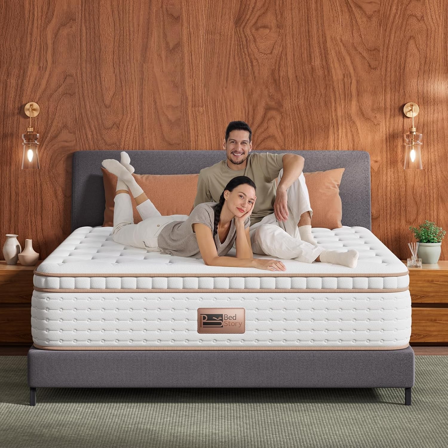Queen Size Mattress 14 Inch Extra Firm Hybrid Mattress W/ Ultra Lumbar Support