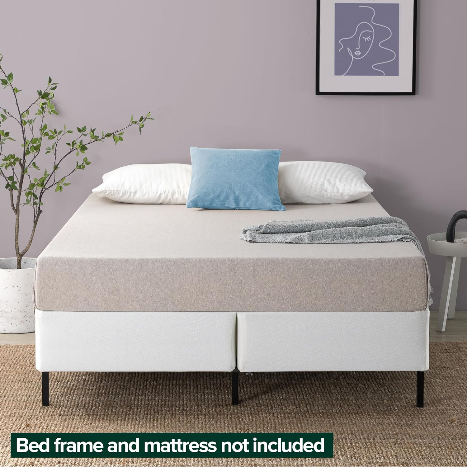 9″ Box Spring with Cover, No Assembly, Sturdy Metal, Split Queen, White