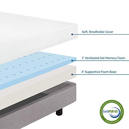 LUCID 5″ GEL MEMORY FOAM DUAL-LAYERED CERTIPURUS RELAXED FIRM MATTRESS TWIN