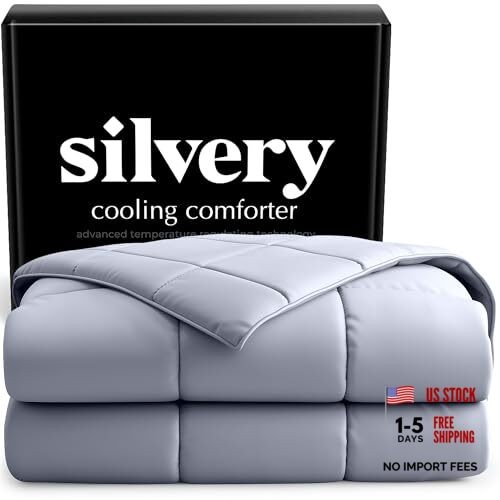 Silver-Infused Cooling Comforter – Full Queen / Queen (90″ x 90″) Gray