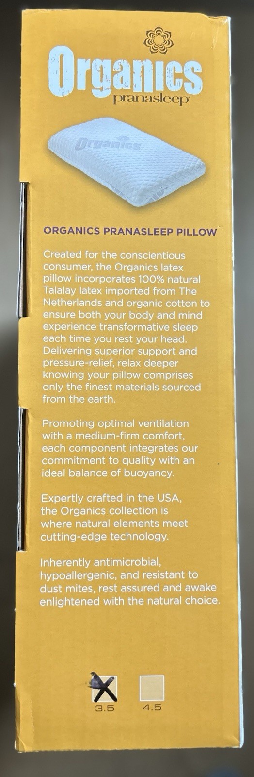 New Paranasleep Luxury Latex Organics 3.5 Firm 100% Natural Talalay Latex Pillow