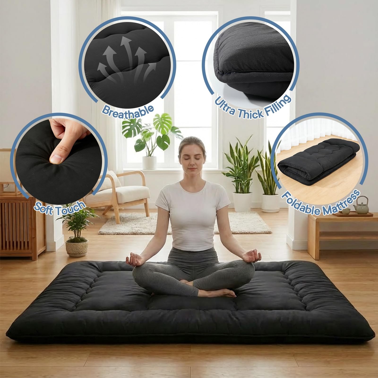 Japanese Floor Mattress Twin Size, Futon Mattress Foldable with Removable Was…