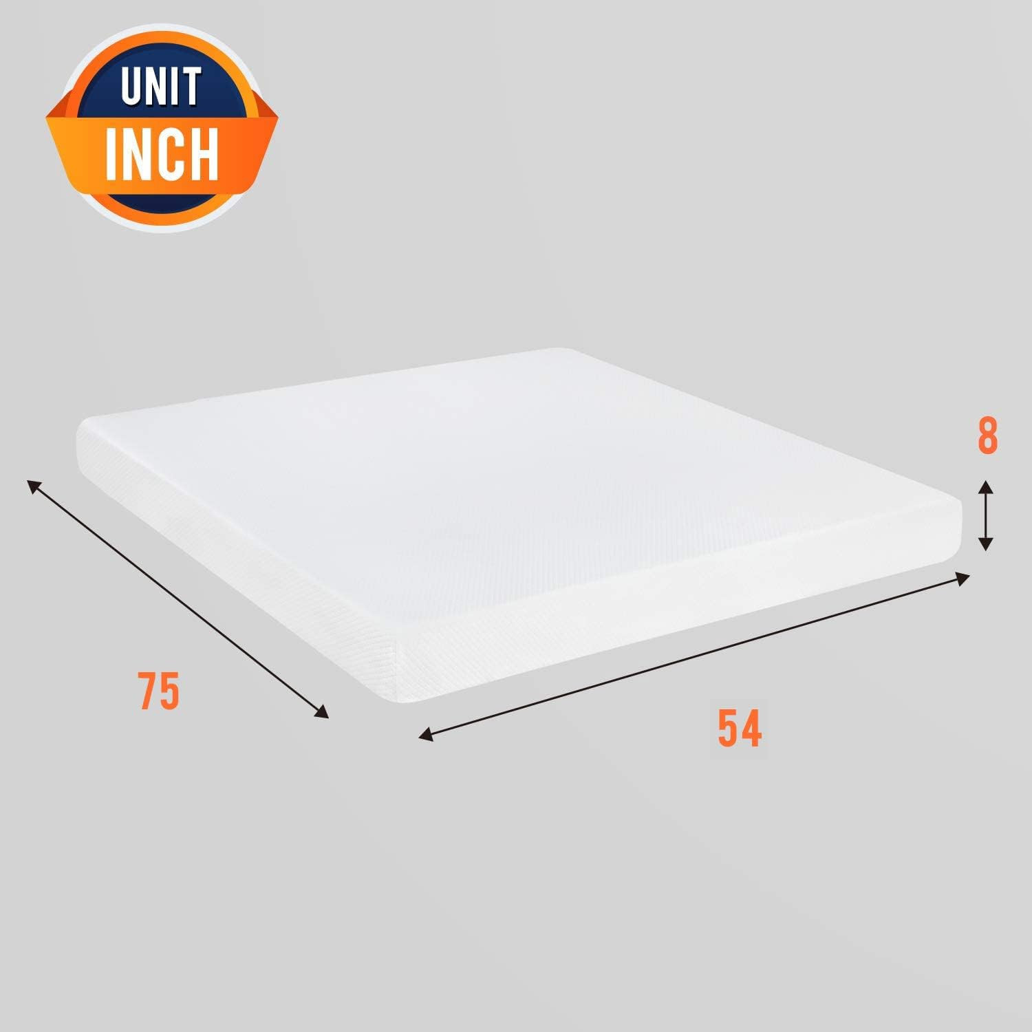 | 8 Inch Full Mattress | Medium Firm | Gel Memory Foam Mattress | White | Bed in