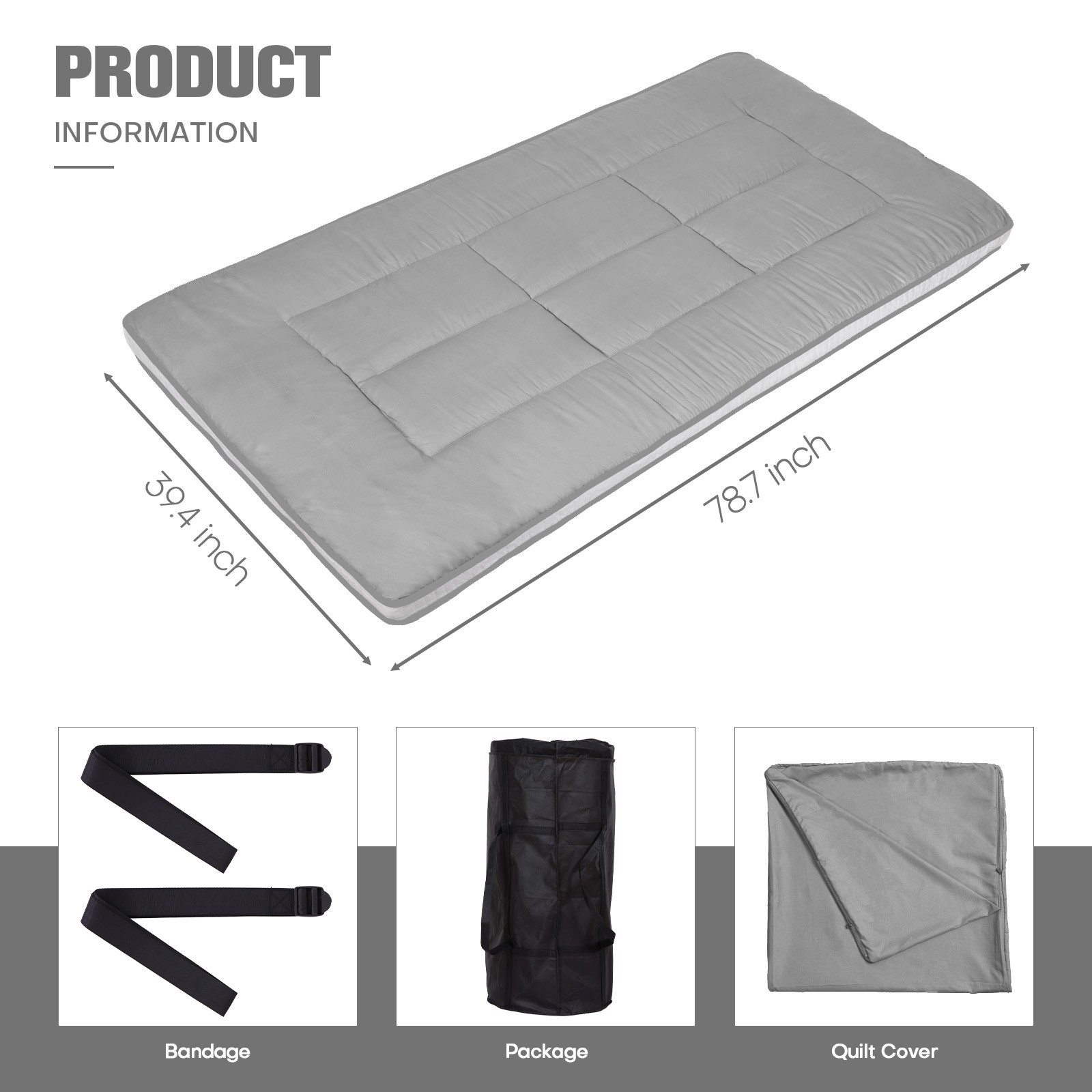 4″ Japanese Tatami Futon Roll-Up Mattress Memory Foam Floor Pad w/ Bag & Cover