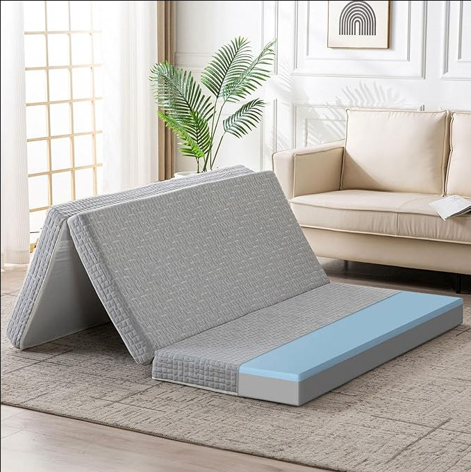 Tri-Fold Memory Foam Guest Floor Mattress – 3 Inch Foldable Twin Bed for Guests