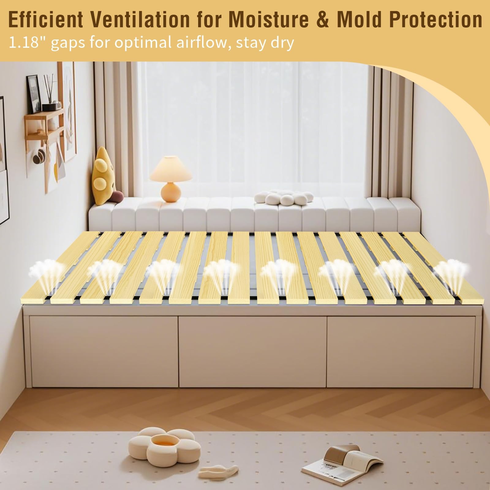 Japanese Tatami Mat Floor Bed, Knotless Solid Wood, Roll-Up Slatted Bed Plate…