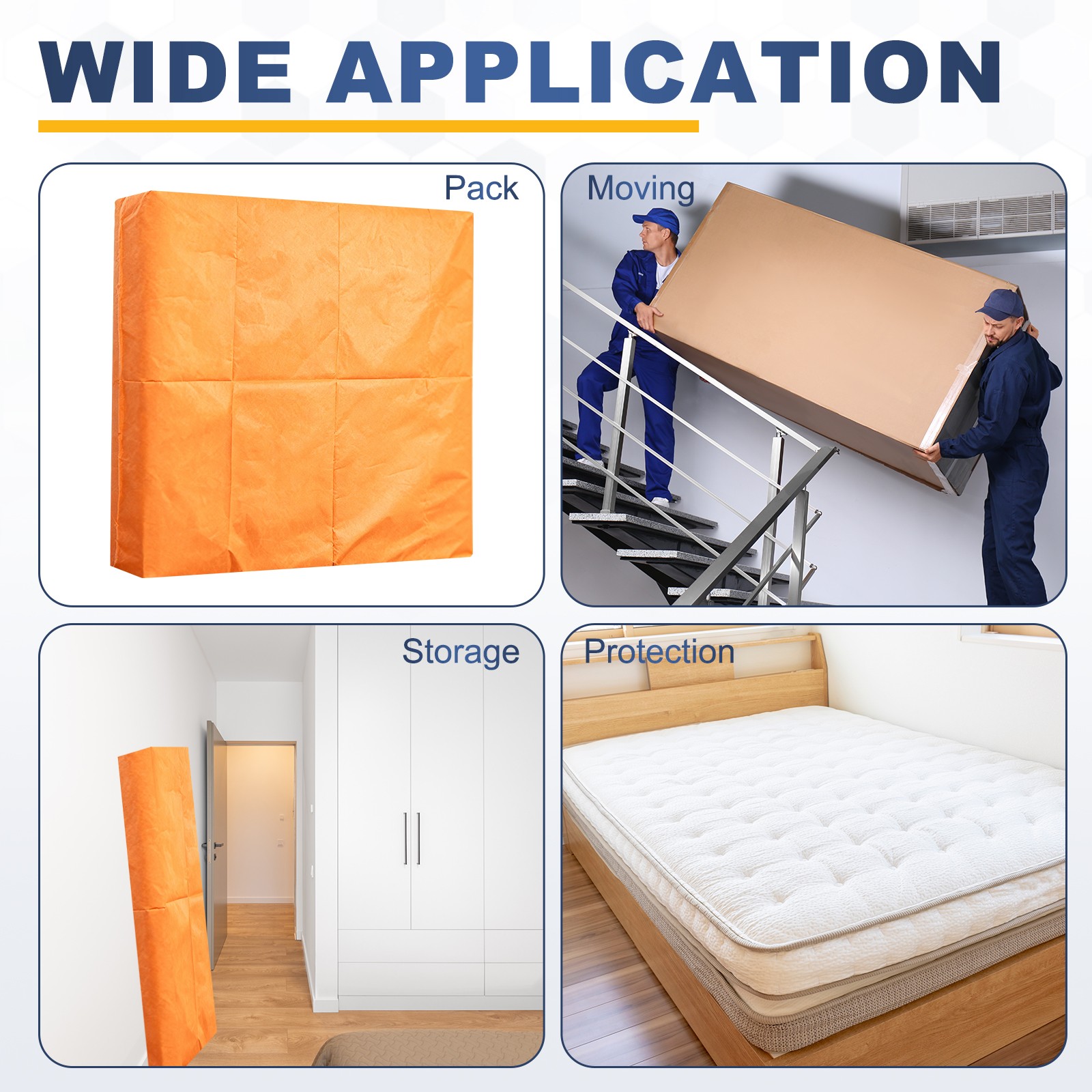 Mattress Bag for Moving and Storage, King Size Fit 78.7″x78.7″x11.8″, Yellow