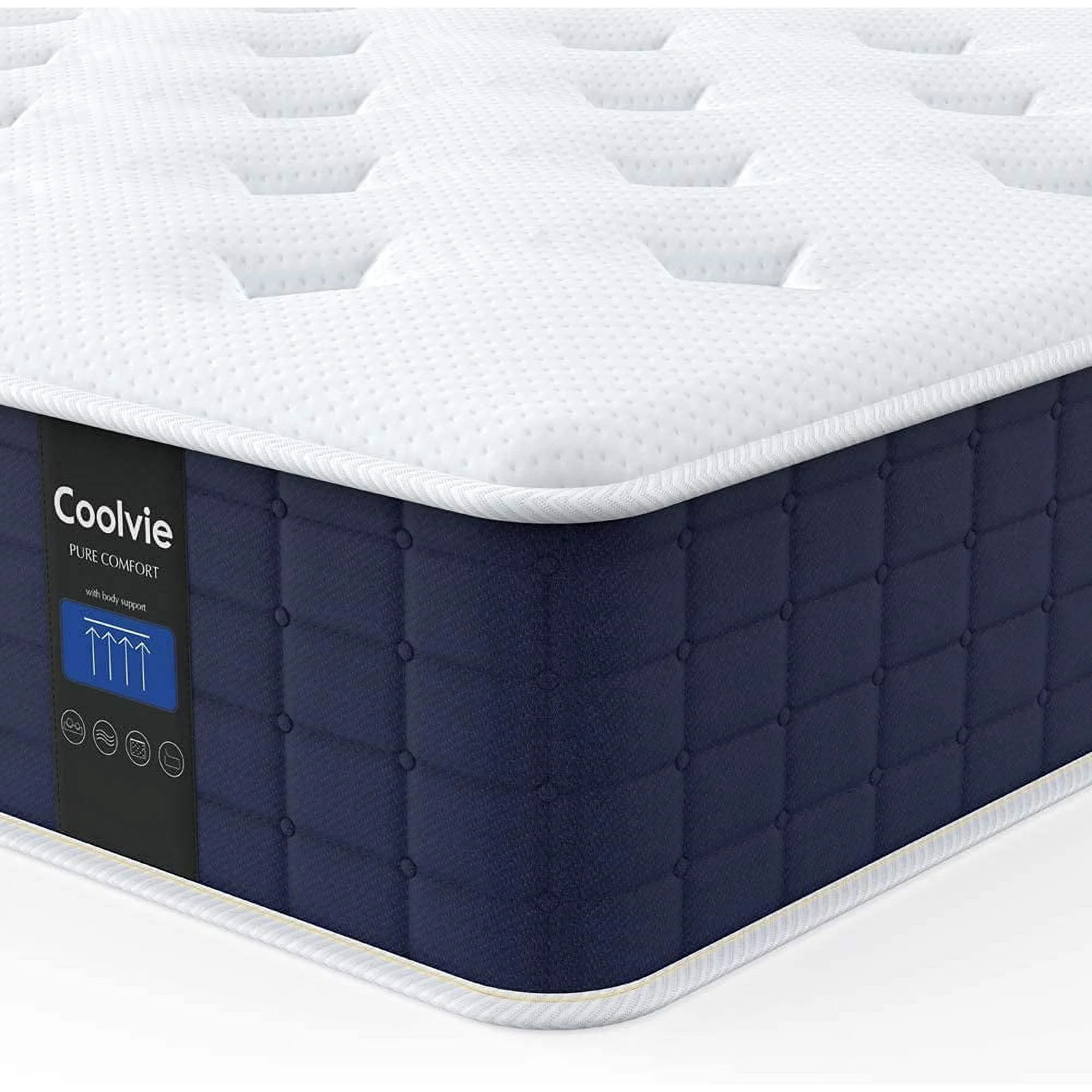 Coolvie Bluewhite003 10 inch Hybrid Full Mattres, Blue-White