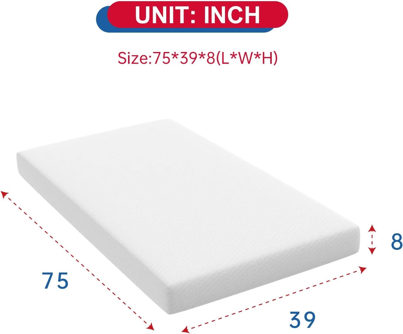 5 Inch Twin Mattress Gel Memory Foam Medium Firm Feel White Bed in a Box