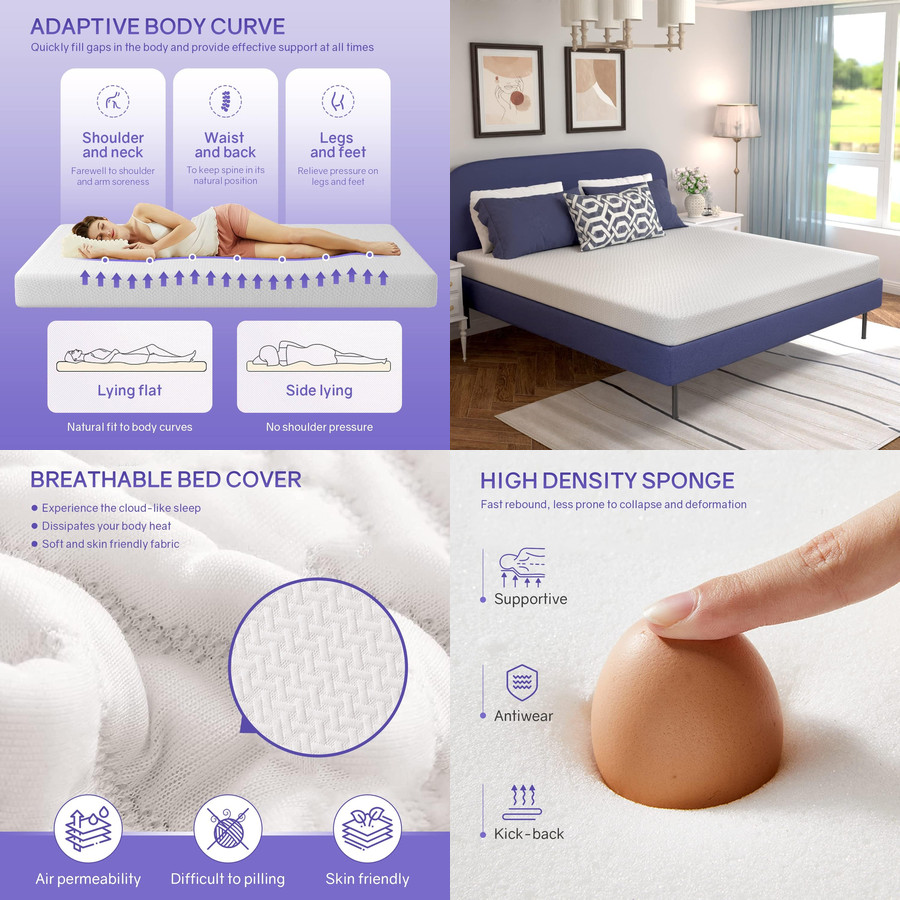 Bed Gel Memory Foam Mattress Pressure KING Breathable CertiPUR-US Certified 6″