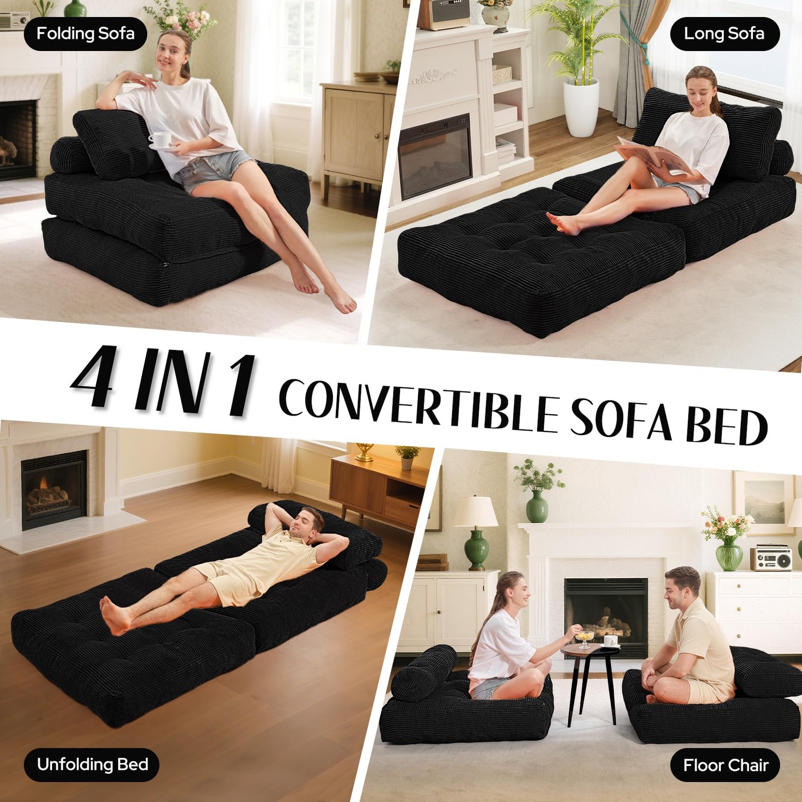 HABUTWAY Folding Sofa Bed, Convertible Sleeper Chair Bed Single, Black
