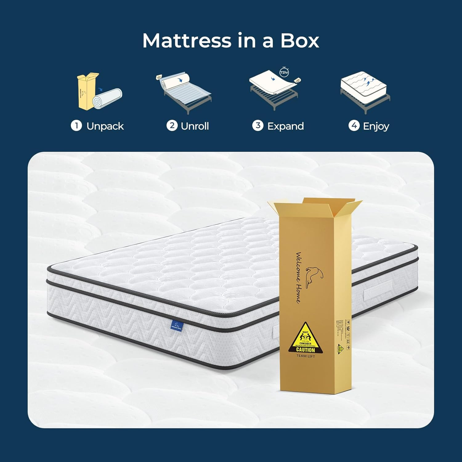 Queen Mattress 12 Inch, Fiberglass-Free | Cool Sleep Hybrid Mattress in a Box –