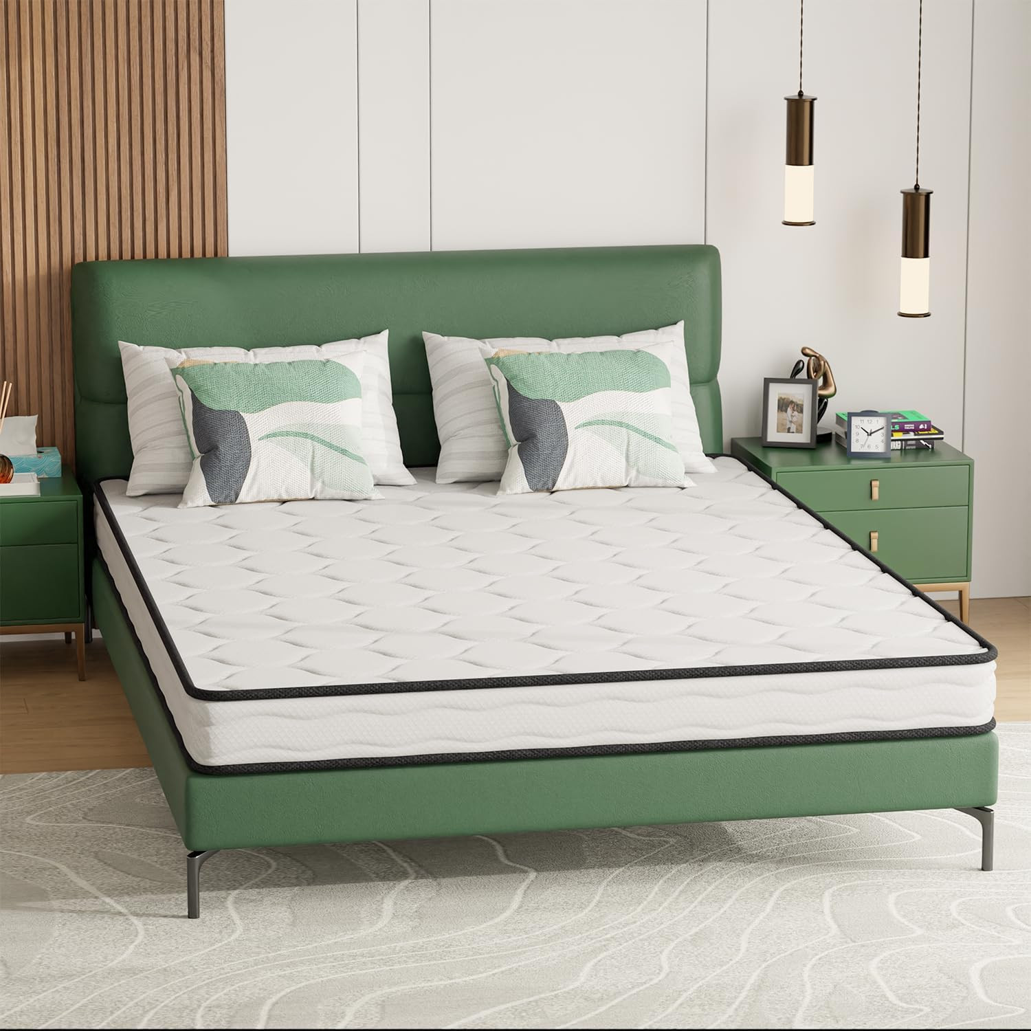 | 6 Inch Queen Mattress | Medium Firm Hybrid Mattress | White | with High-Densit