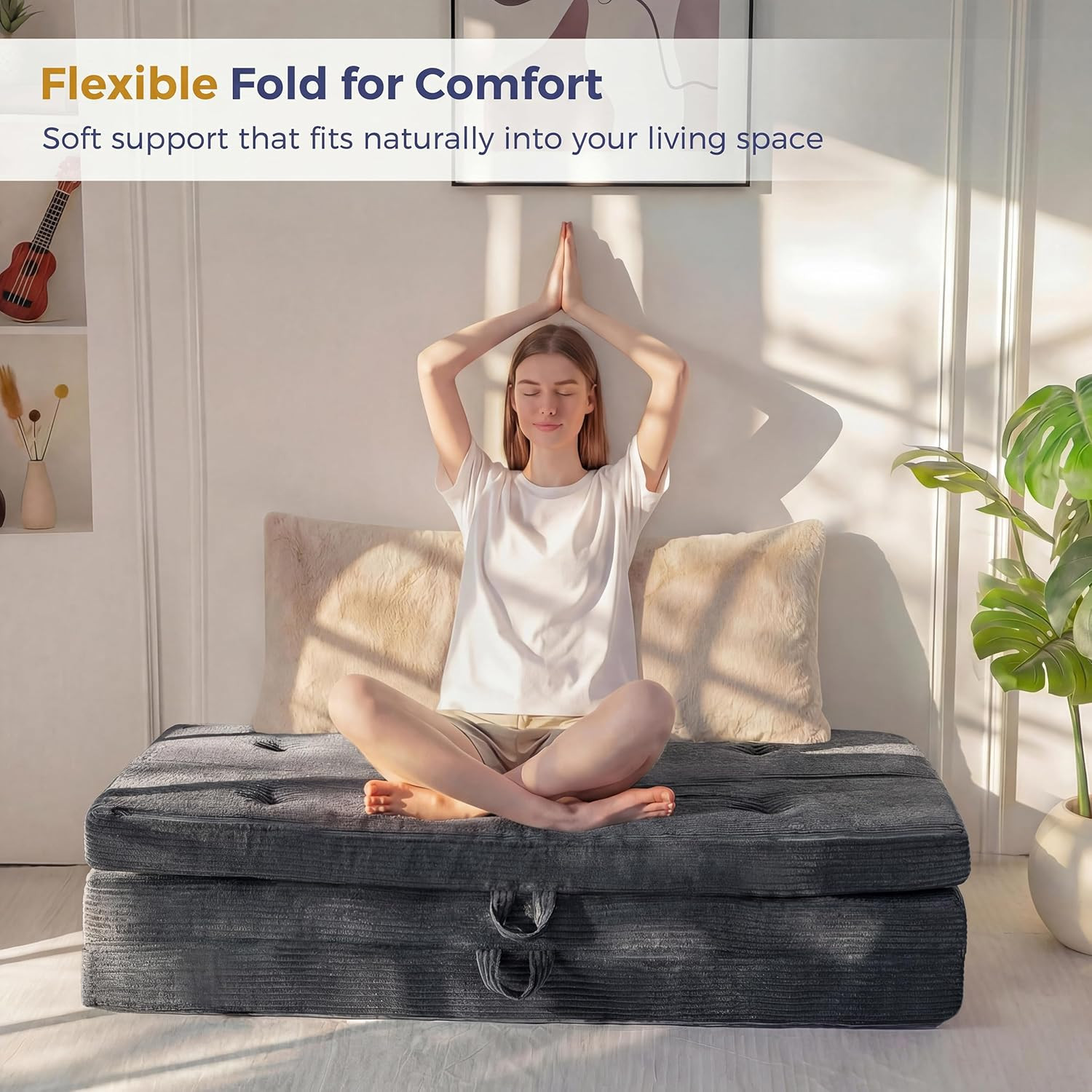 4-Inch Folding Mattress – Portable Tri-Fold Bed for Guests, Dark Grey